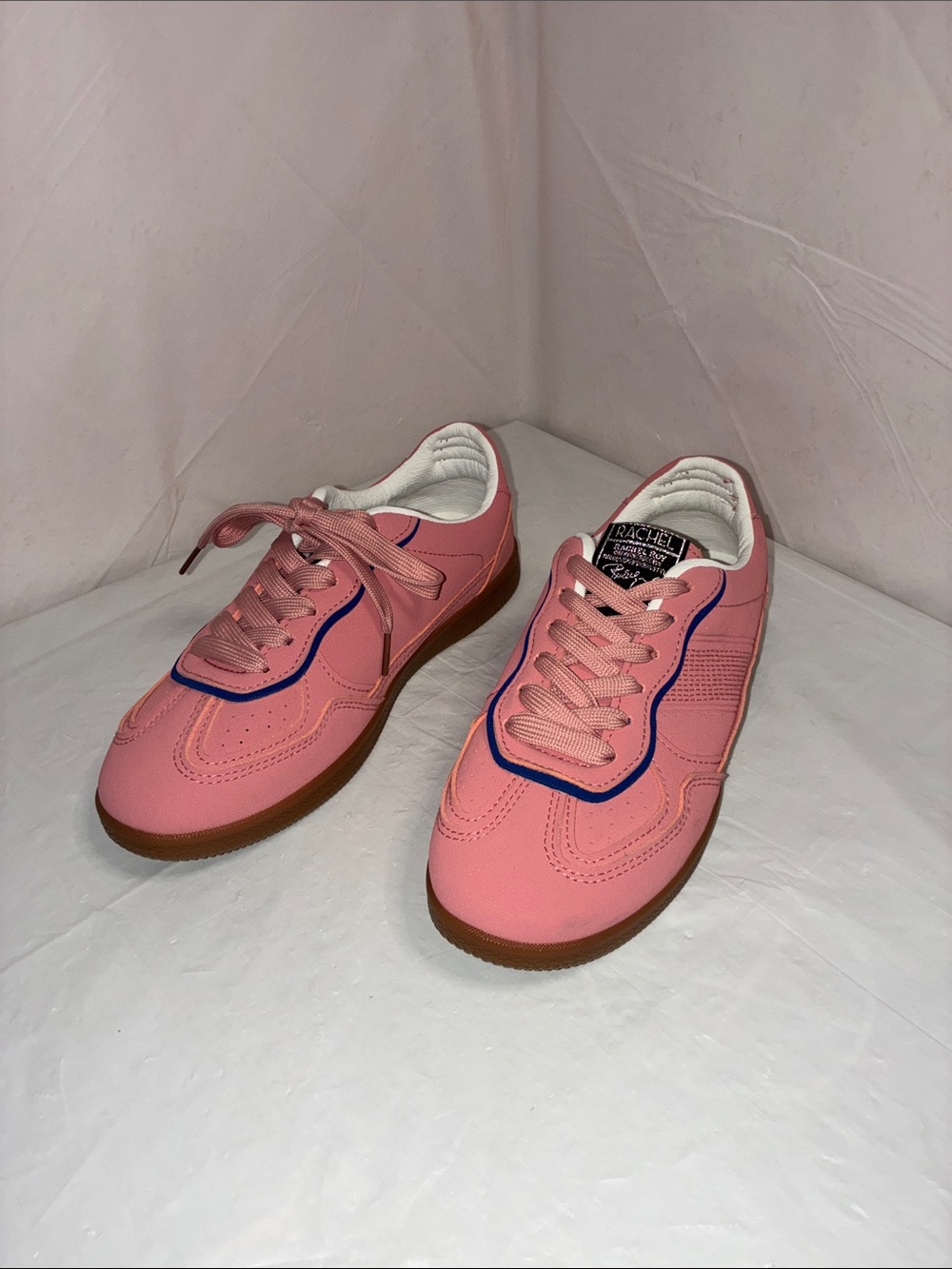 Rachel Pink Low-Top Sneakers with Blue Trim
